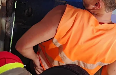 Two Construction Workers Making Out in the Company Bathroom.