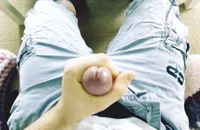 Late Night Cum. Sliding Foreskin on Dickhead. Close up Orgasm.