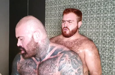 Hairy Bear Top Pounds Two Bottoms: Threesome Jockstrap Fucking