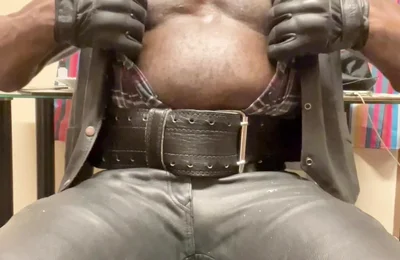 Black Muscle Leather Tit Pump and Play