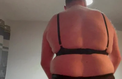 Dirty Gay Crossdresser Love It with Black Bra on