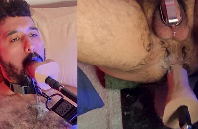 Daily Dose - Ricky Cage Gets Spit-roasted Between Two Machine Cocks!
