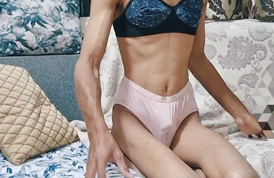 Sissy Crossdresser Stealing and Cumming in Mommy's Silk Satin Panties