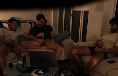 Straight Friend Jerks off with Gay Couple - Real Amateur