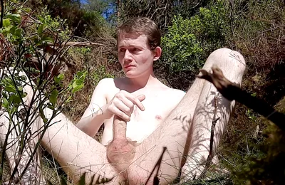 Naked in the Forest Jerking off
