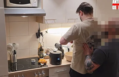 Straight Curious Guy Steven First Time Getting Fucked Bareback After Mutual Blowjob in the Kitchen
