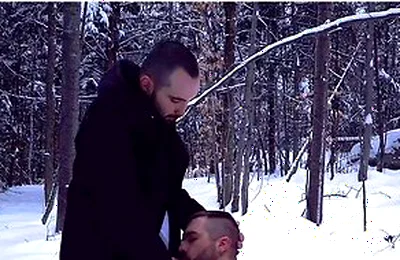 Two Straight Bearded Pig Unloading Their Balls In The Snowy Fields