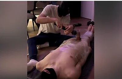 Submissive Cute Boy Wrapped, Milked First Time