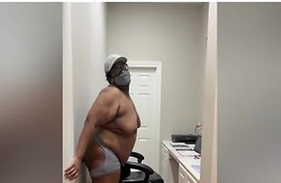 Chubby Femboy Rides A Big Dildo Against A Wall While Everyone Is