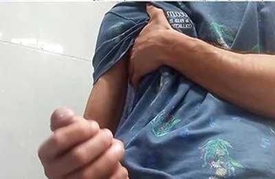 Hot Handsome Shows You His Huge Hard Penis Squirting On The Bathroom Floor