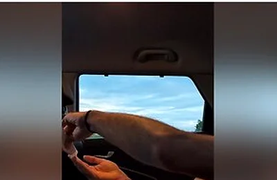 Jerking Off In The Car With Sunset As Trucks Go By