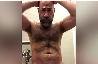 Damon Andros In Airport Public Bathroom Stall Hairy Stepdaddy Wank Jerk Off And Cum