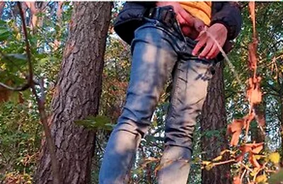 Guy Long Pissing In The Forest Under A Tree