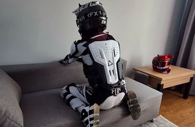 Motorcyclist in Gear Cum Hot on Himself
