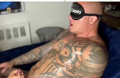 Blind Folded Damian Dragon Masturbates Hard Dick