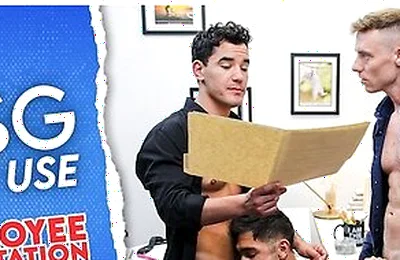 Newbie Stud Employee Tag Teamed By Hot Jocks In Free Use Office