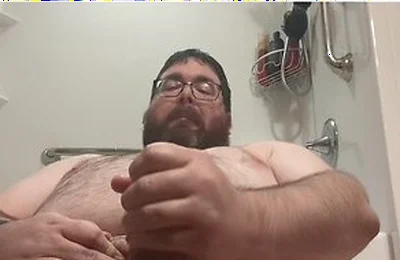 Fat Bear With A Fat Cock Has A Pre-shower Edge And Cum Wearing A Cock Ring