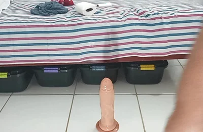 Again in Red Underwear Riding on My Big Dildos