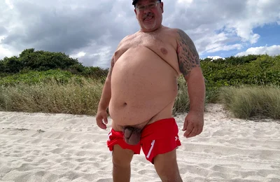 Giant Masculine Man with a Huge Belly Hands Free Big Load