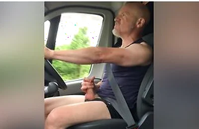 Muscular Stepdaddy Truck Driver Flexes And Jerks Off While Driving