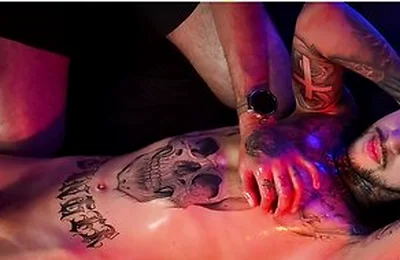 Camilo Brown Giving Intense Handjob To Hot Tattooed Stud Inked Mike Making Him Shoot His Cum